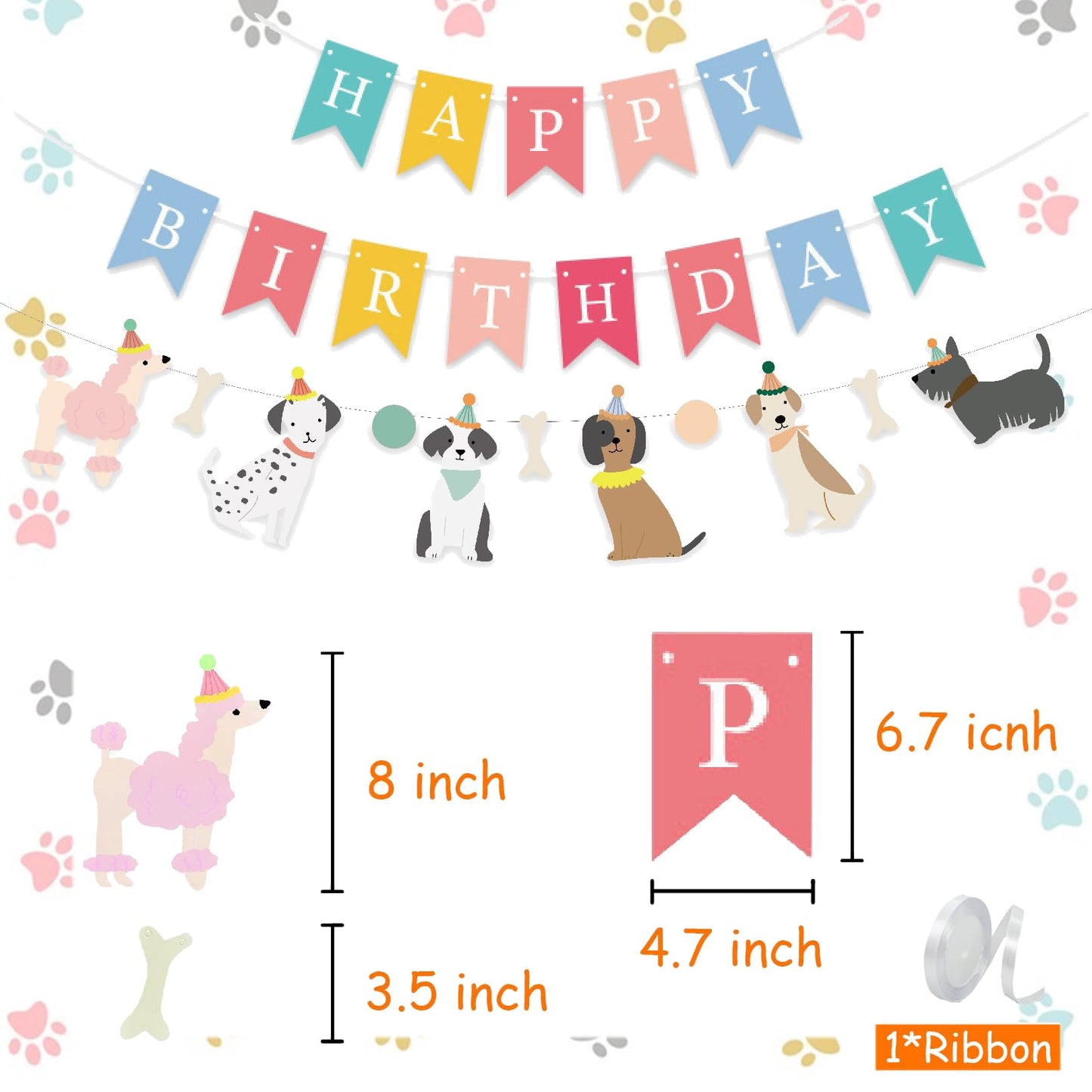 PANRRPERS Dog Themed Banner Happy Birthday Banner Backdrop Colorful Decoration Kids Baby Dog Birthday Party Supplies