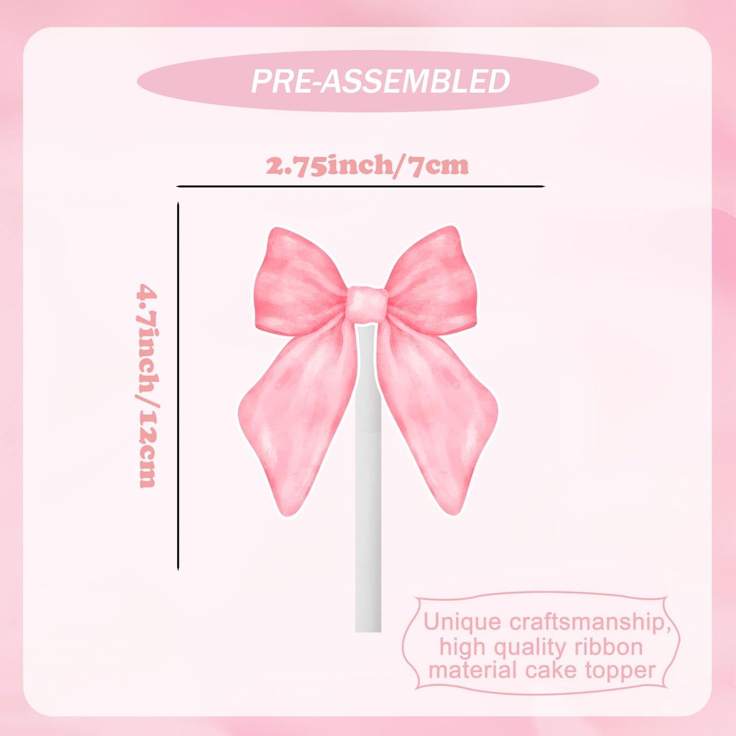 24PCS Coquette Bow Cupcake Toppers, Pink Bow Coquette Birthday Cake Decorations for Bachelorette Bridal Engagement Wedding Girl Baby Shower Bow Theme