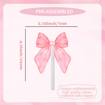 24PCS Coquette Bow Cupcake Toppers, Pink Bow Coquette Birthday Cake Decorations for Bachelorette Bridal Engagement Wedding Girl Baby Shower Bow Theme