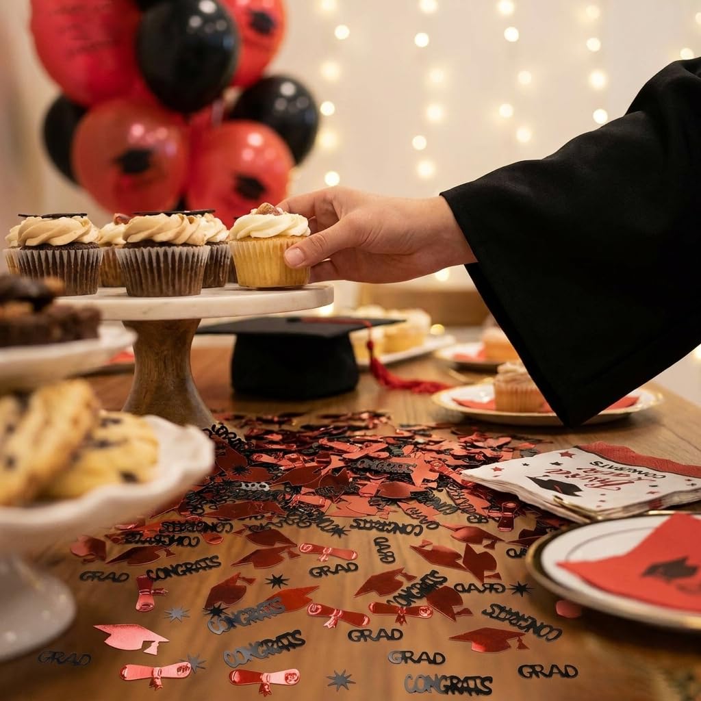 Red and Black Graduation Confetti 2026, 1000 Pcs Class of 2026 Table Centerpiece Grad Confetti for 2026 Graduation Party Decorations Supplies