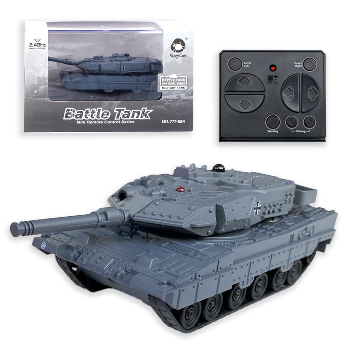 Tsiodot 2.4GHz Mini RC Tank Toy with LED and Rotating Turret. The Ultimate Military Toy for Boys and Girls (Gray)