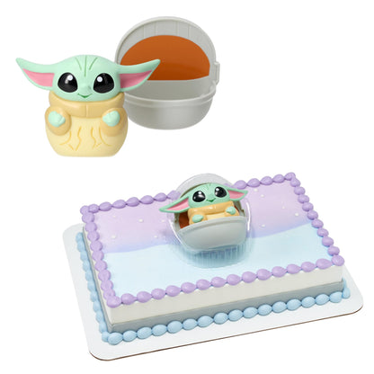 DecoSet® STAR WARS: THE MANDALORIAN Cake Topper, Featuring Grogu Squishy and Hover Pram Stand, Collectable Cake Decoration For Birthday