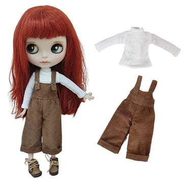 XiDonDon BJD Doll Clothes Overalls + T-shirt 2-piece Set for Blyth,Ob24,Licca,Azone Doll Toys Clothing Accessories (Set1)