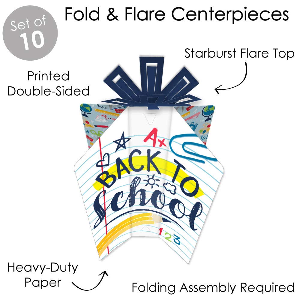 Big Dot of Happiness Back to School - Table Decorations - First Day of School Classroom Fold and Flare Centerpieces - 10 Count