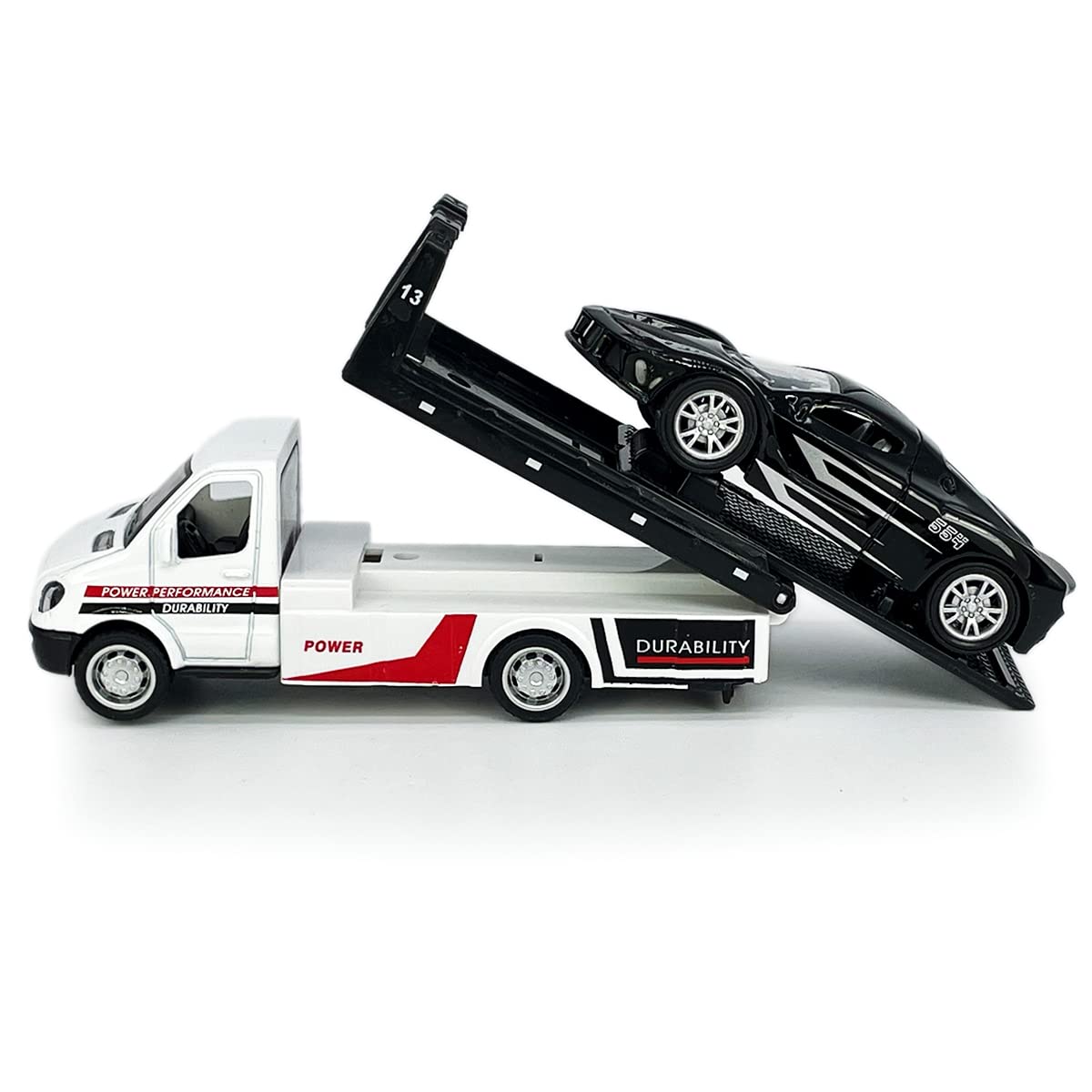 Flatbed Truck Toy Rescue Tow Truck Transport Trailer Car Carrier Metal Diecast Pull Back Vehicles 2 in 1 Vehicle Playset Toy Trucks for Boys Kids