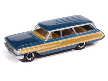 1964 Country Squire Guardsman Blue Metallic with Woodgrain Sides Muscle Wagons Series 1/64 Diecast Model Car by Auto World 64522-AWSP205A