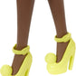 Barbie Fashionistas Doll #156 with Brunette Afro & Blue Lips Wearing Graphic Coat Dress & Yellow Shoes, Toy for Kids 3 to 8 Years Old