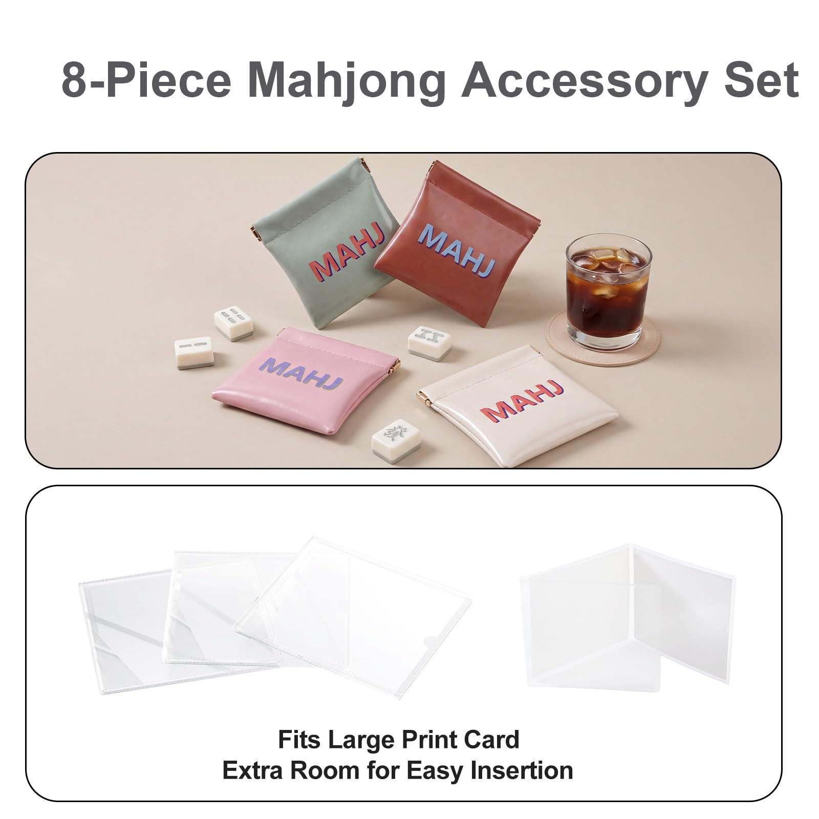 Eccentfit Mahjong Dice Bags (4-Piece Set) - Waterproof PU Vegan Leather Squeeze Pouches for American Mahjong Accessories, Mini Coin Purse for Dice