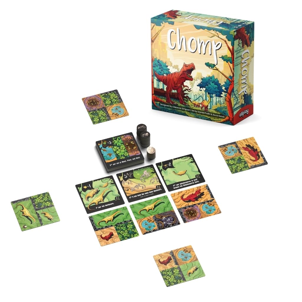 Chomp Board Game - Tile Laying Game - 1 Minute to Teach - 1 to 4 Players - 20 Minute Play Time (Chomp Base Game)