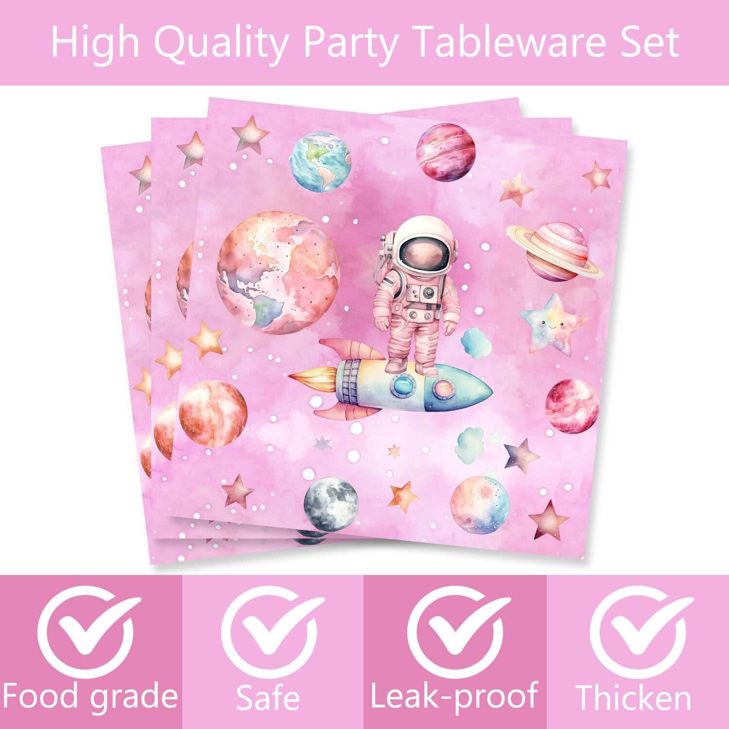 80 Pcs Outer Space Girls Birthday Decorations Astronauts Paper Dinner Plates Napkins Forks Dinnerware for Space Theme Girls Baby Shower 1st 2nd 3rd
