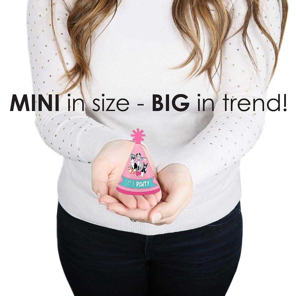 Big Dot of Happiness Pawty Like a Puppy Girl - Mini Cone Pink Dog Baby Shower or Birthday Party Hats - Small Little Party Hats - Set of 8
