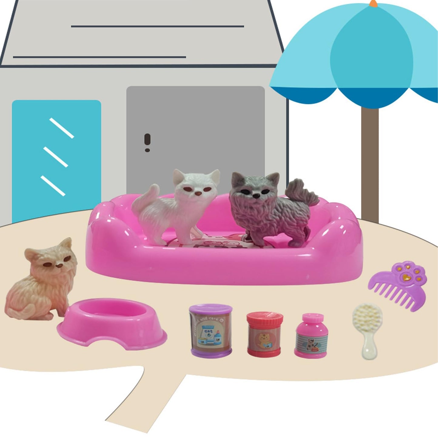 45Pcs Dollhouse Furniture Set Miniature Accessories Cat Dog Figurine Playset Pet Care Center Doll House Accessories Educational Pretend Play Toys