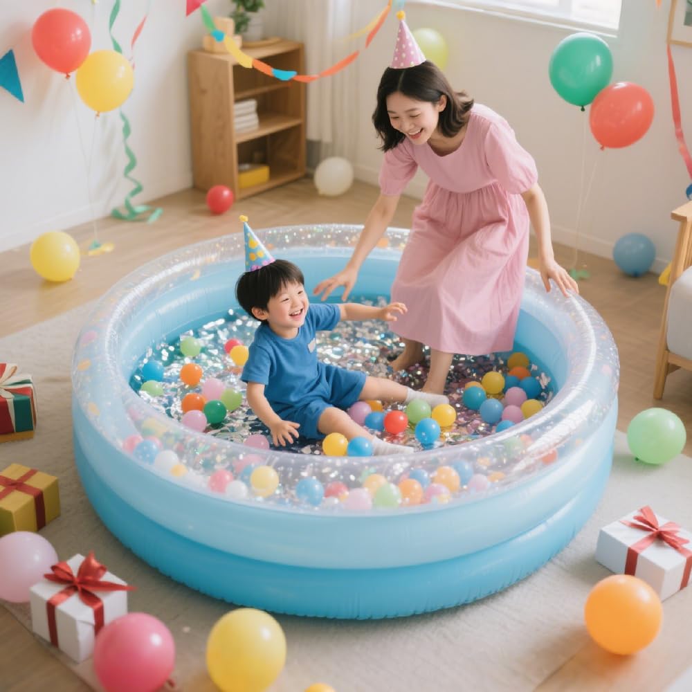 Bling Kiddie Pool, 60 inches Glitter Inflatable Kids Swimming Pool, Ball Pit, 5ft Durable Baby Pool for Indoor or Outdoor
