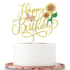 Sleyberoy Gold Glitter Sunflower Happy Birthday Cake Topper