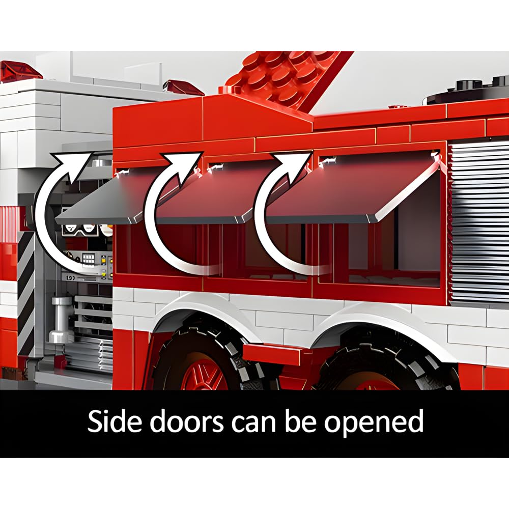 BYWbricks City Ladder Fire Truck Building Blocks Set (711 pcs) Toy Station Firetruck Bricks Collectible Fire Engine Building Kit Model Gift for Boys