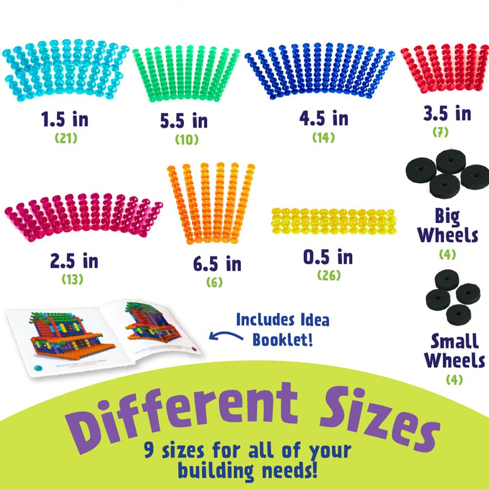 POPULAR PLAYTHINGS Playstix, Building Sticks Kit for Kids, Construction Stem Building Toy Gift for Boys & Girls - Translucent 105 Piece
