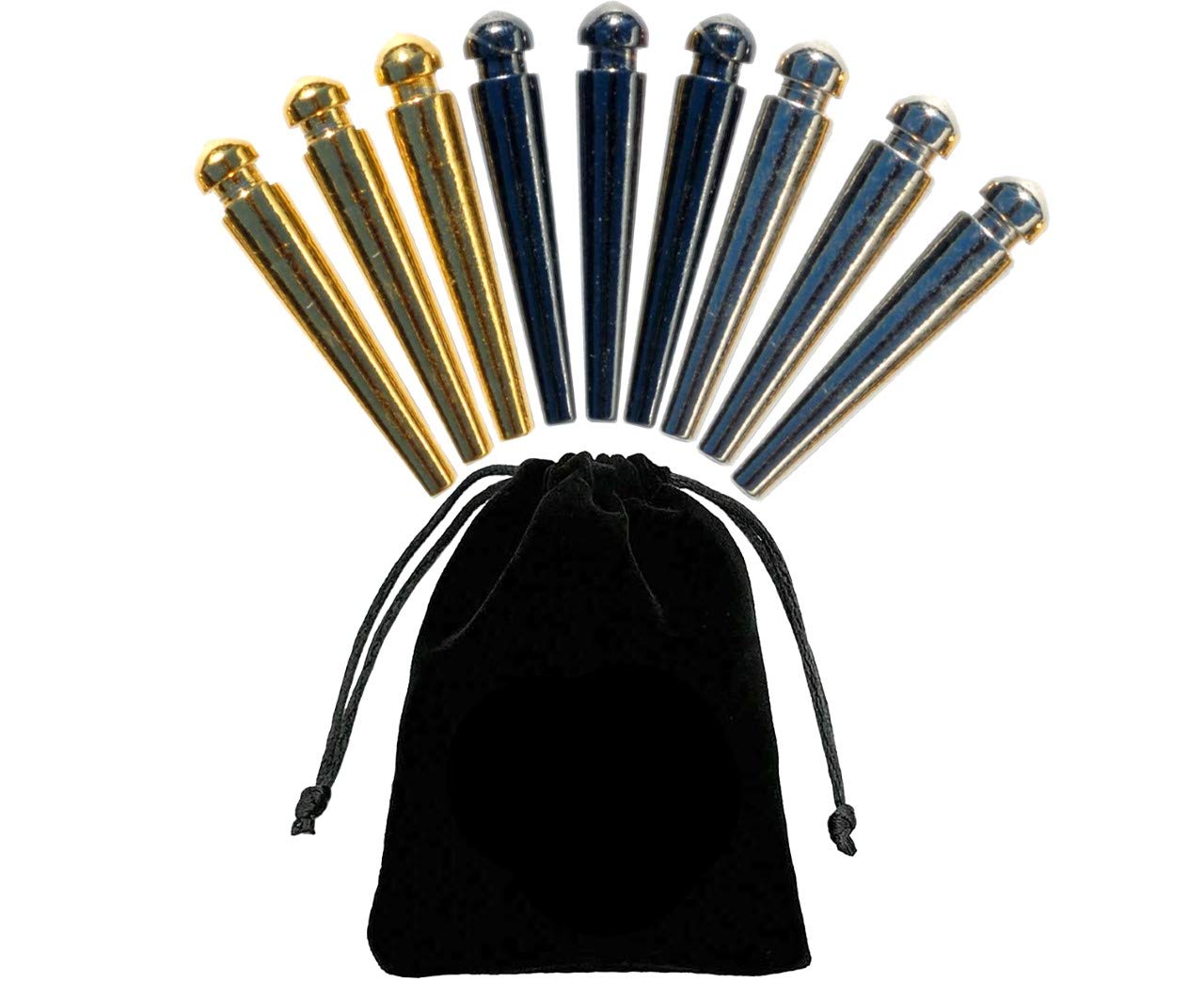 WE Games Premium Easy Grip Metal Cribbage Pegs with Tapered Design - Set of 9, Sleek and Stylish for Cribbage Boards, (3 Gold, 3 Silver, 3 Black) Fits
