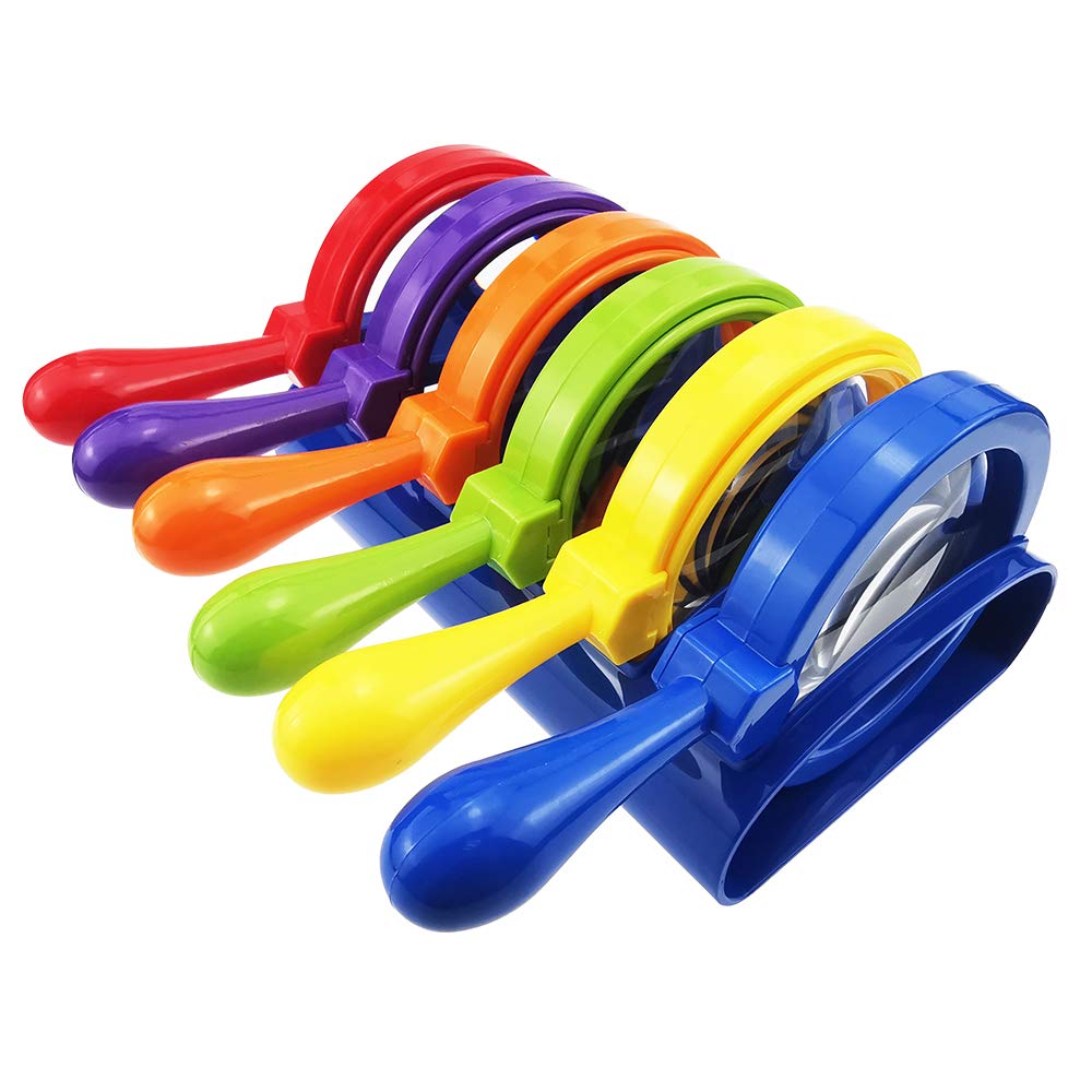 MOLIMOLLY Kids Jumbo Magnifying Glass with Stand- 6 Pieces,Ages 3+, Easy Grasp Primary Science Magnifiers with Stand,Science Classroom Accessories