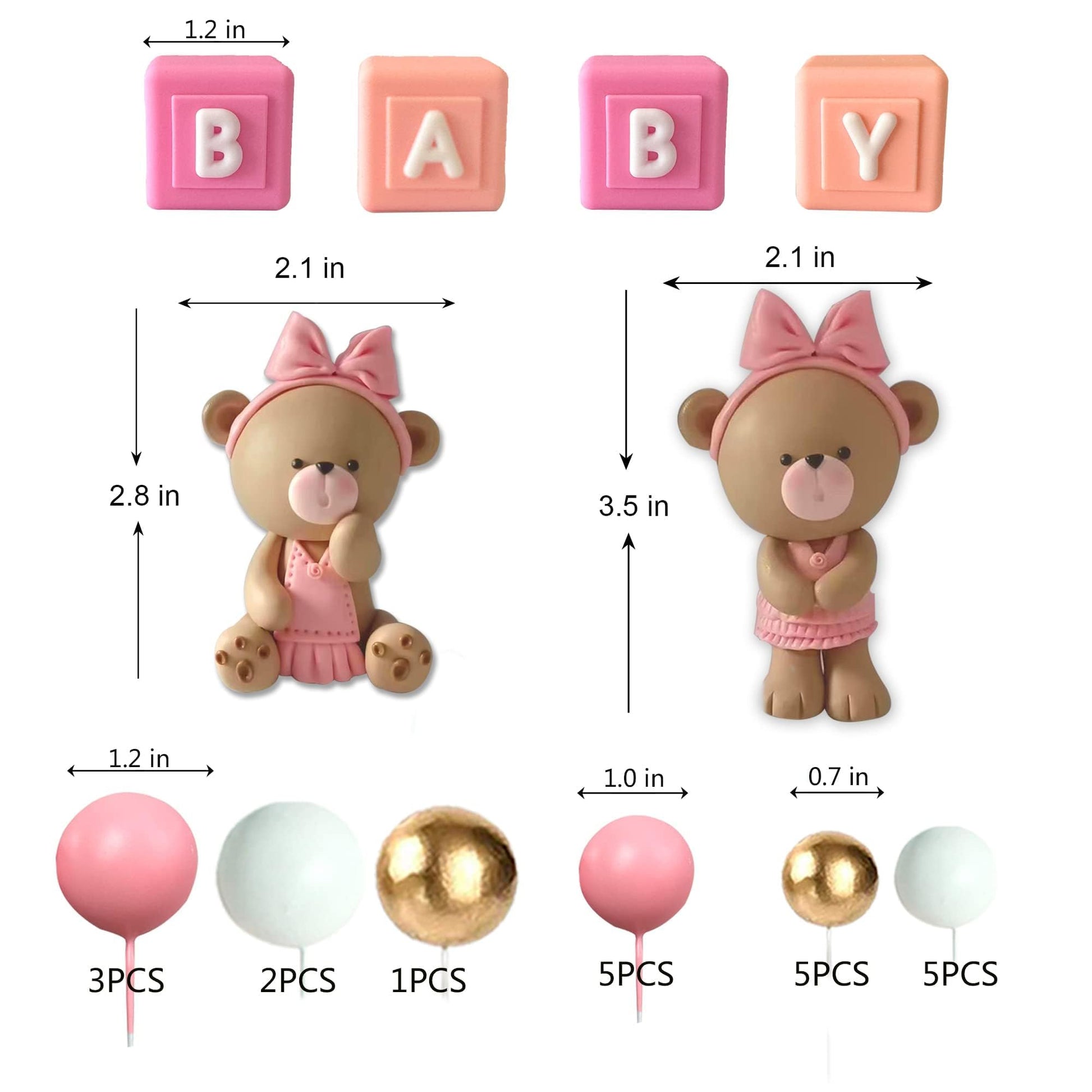 Bear Cake Toppers Balls Cake Decorations with BABY Letters for Baby Shower Gender Reveal Bear Themed Birthday Party Supplies (Girl)