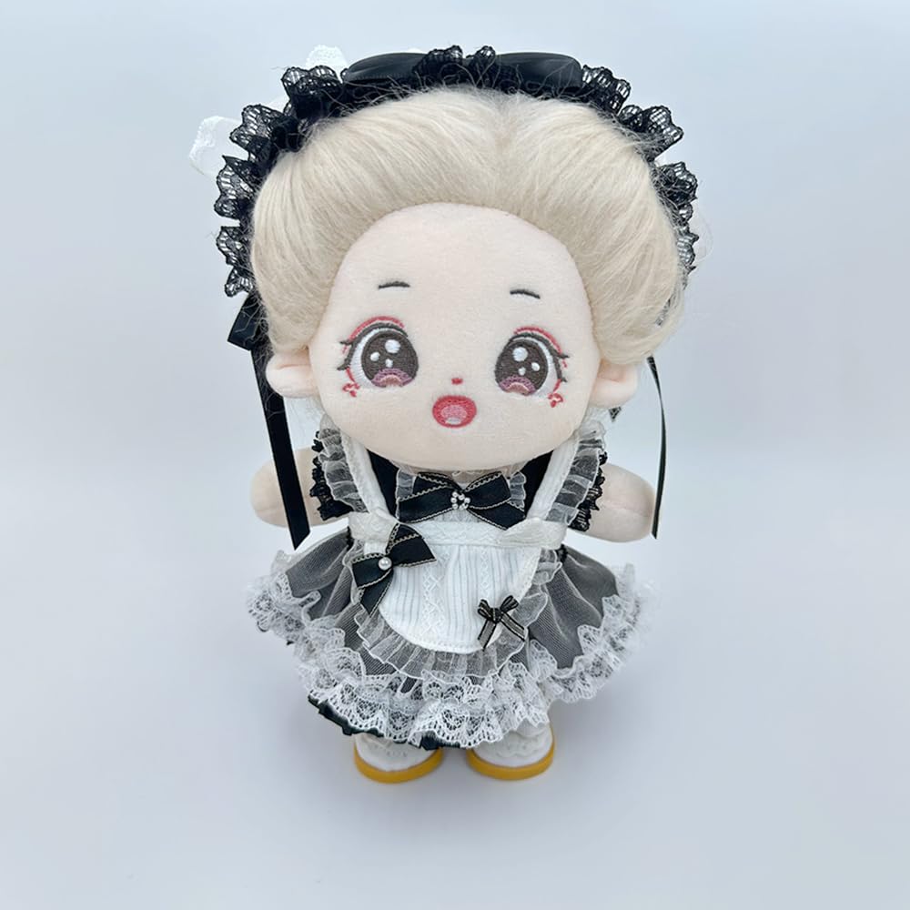 niannyyhouse Headdress Dress Apron 10cm 15cm 20cm Plush Doll Lace Maid Outfit Dress Up Accessories (Black-20cm)