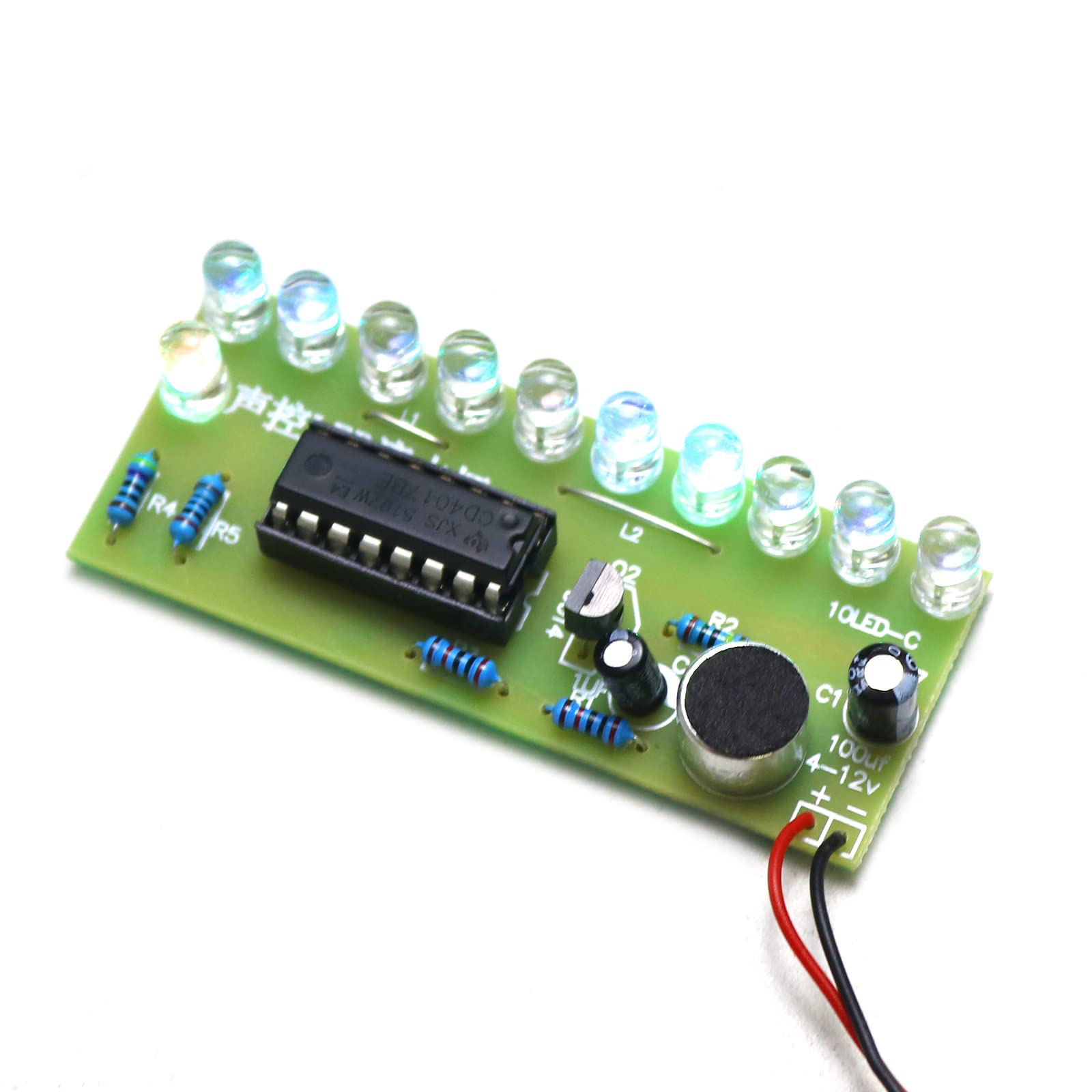 YIDAB Soldering Practice Kit Sound-Activated LED Chaser Kit - DIY Soldering Project with 10 LEDs & Microphone Sensor (12V DC) for Electronics