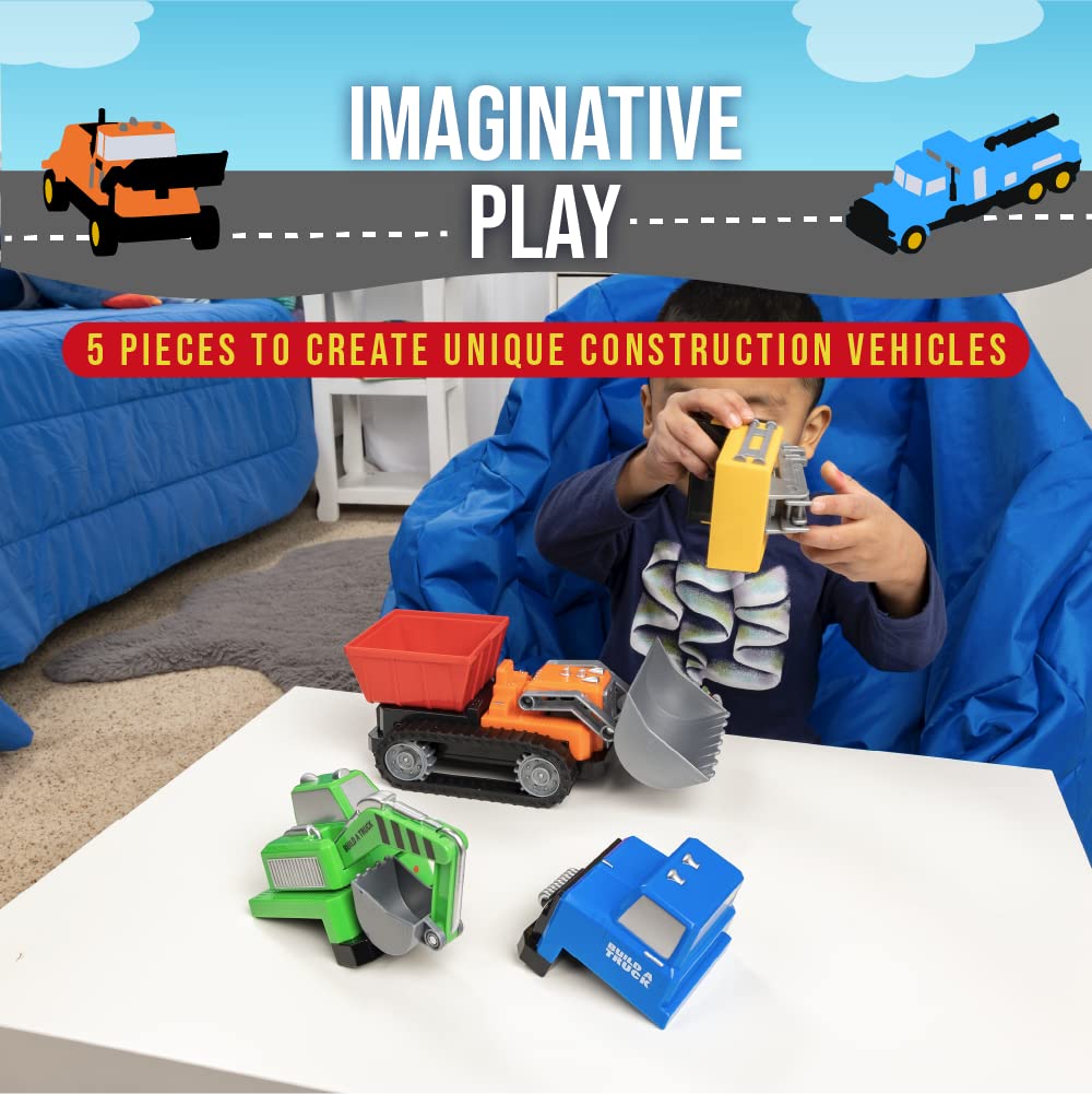 Popular Playthings Magnetic Build-A-Truck Set, Construction Vehicles for Kids Creative Truck Play, Gifts for Toddlers Ages 2 & Up - 4 Pieces