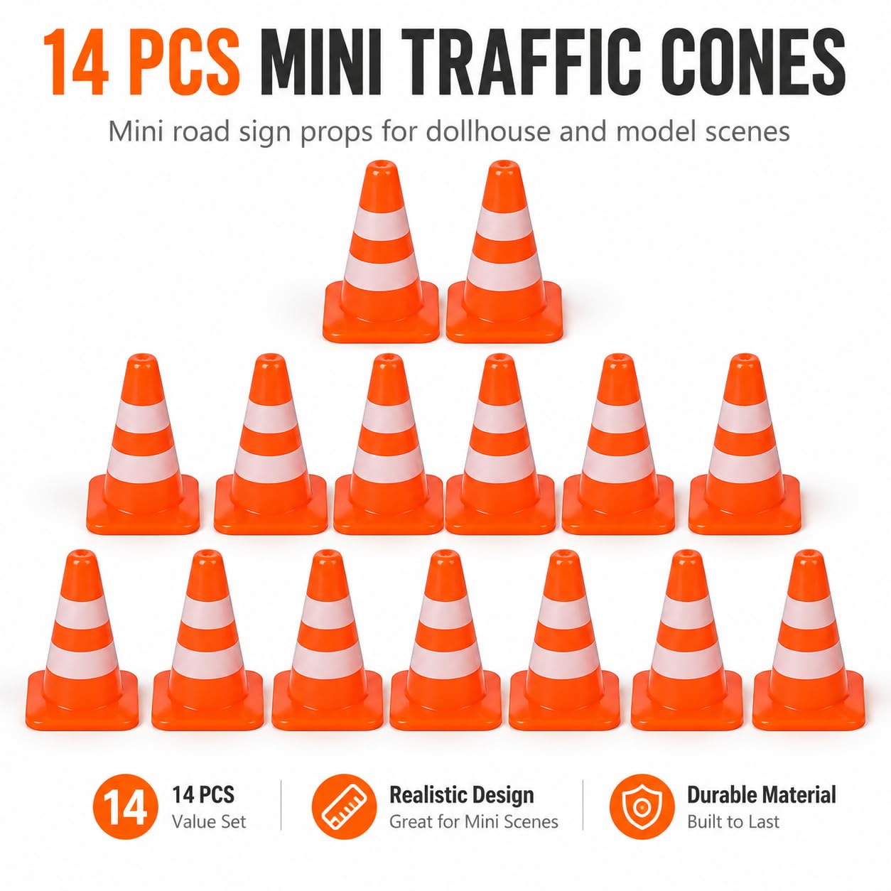 14Pcs Miniature Traffic Cones for Dollhouse, Plastic Road Sign Educational Construction Model