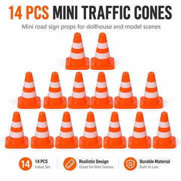 14Pcs Miniature Traffic Cones for Dollhouse, Plastic Road Sign Educational Construction Model