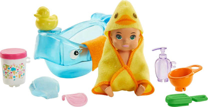 Barbie Skipper Babysitters Inc. Feeding and Bath-Time Playset with Color-Change Baby Doll, Bathtub, Popsicle Sponge and Bath-Time Accessories