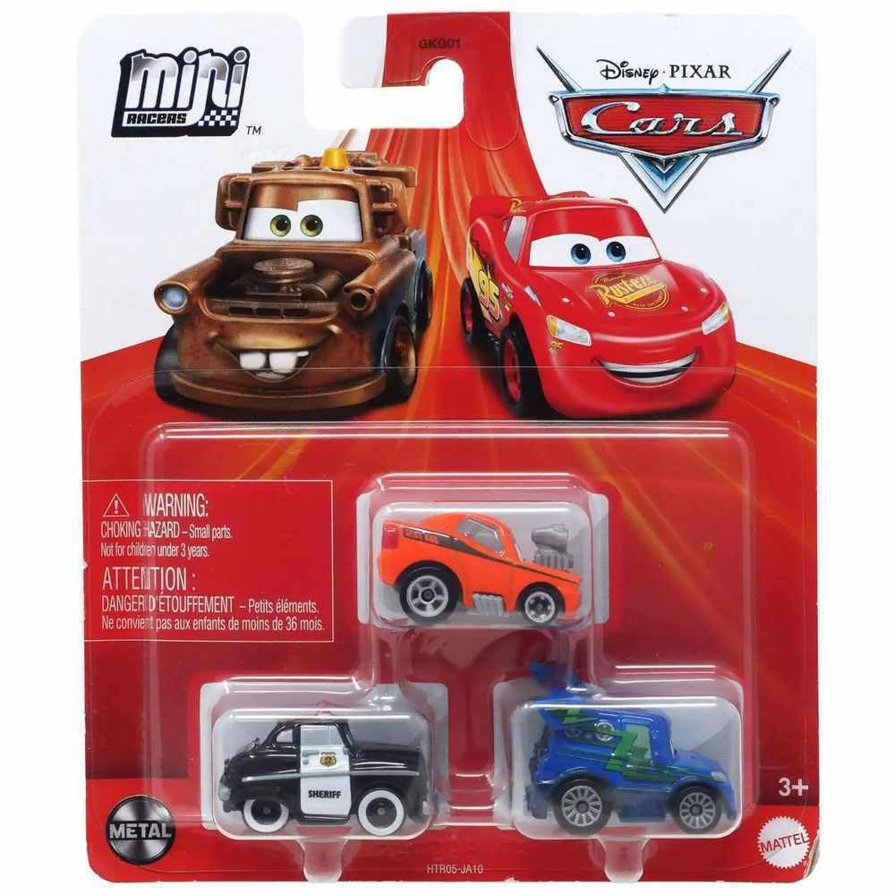 Disney Pixar Cars Mini Racers (Snot Rod - DJ - Sheriff) 3 Pack Minis New