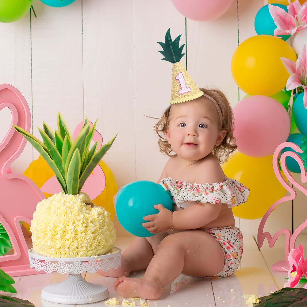 LINLULU Pineapple 1st Birthday Hat - Tropical Birthday Decorations, Pineapple Birthday Decorations, Fruit Birthday Hat For Baby Girls, Cake Smash