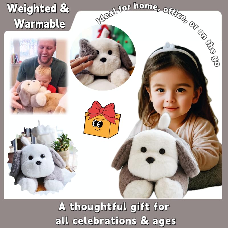 uoozii 16" | 3 Pounds Grey Dog Weighted Stuffed Animals with Unscented Microwavable Heating Pad, Cute Coolable Heatable Weighted Plush Warm Gift