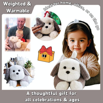 uoozii 16" | 3 Pounds Grey Dog Weighted Stuffed Animals with Unscented Microwavable Heating Pad, Cute Coolable Heatable Weighted Plush Warm Gift
