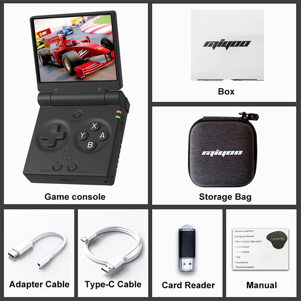 Miyoo Mini Flip Retro Handheld Game Console, 2.8 Inch 750*560 IPS Screen, Portable Linux Emulator Handheld, Gift for Men & Women, Black
