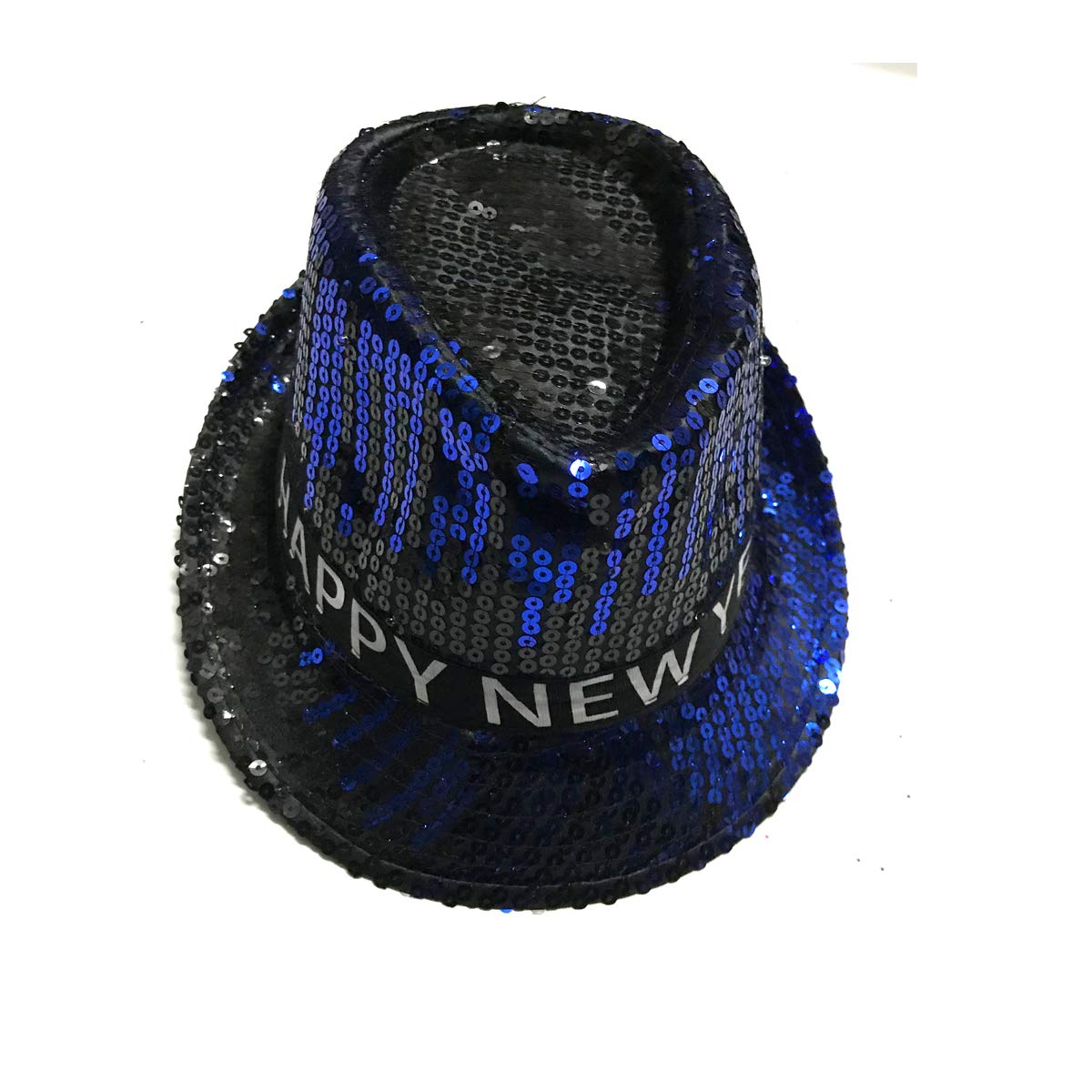 Pack of 12 Happy New Years Eve Theme Party Favor Ribbon Sequins Fedora Hats with LED Colorful Lights