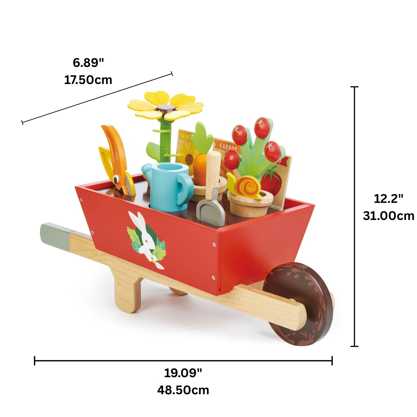 Tender Leaf Toys Garden Wheelbarrow Set - Deluxe Wooden Gardening Toy with Tools & Accessories - Supports Learning, Creativity & Outdoor Role Play
