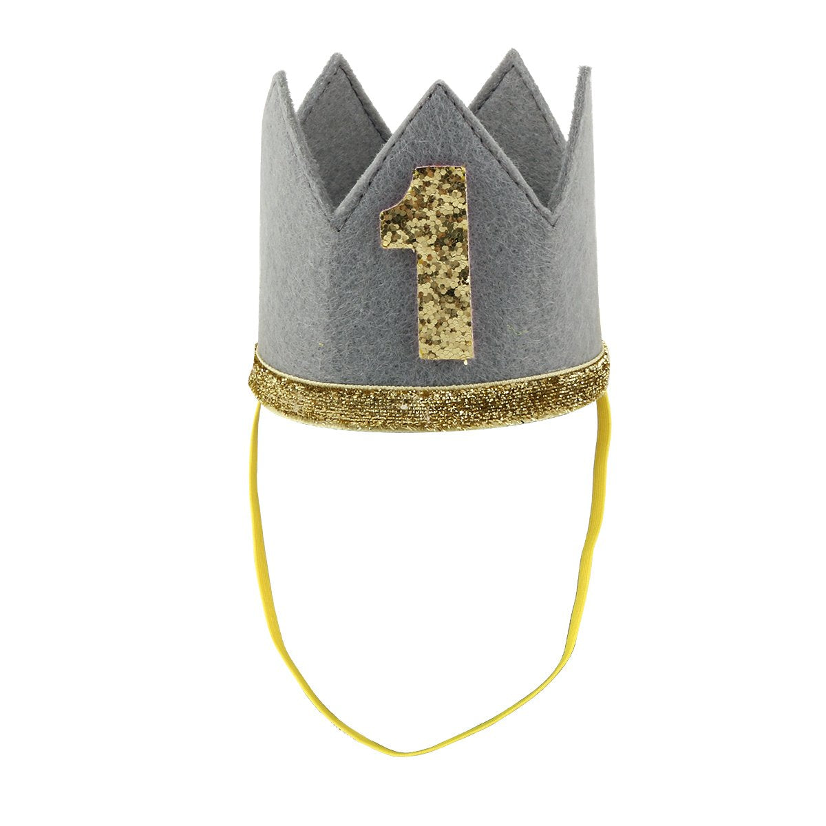 FEESHOW Baby Girls Boy First 1st Birthday Hat Prince Party Sparkle Crown Elastic Headband Cake Smash Photo Prop (Gray Number 1)