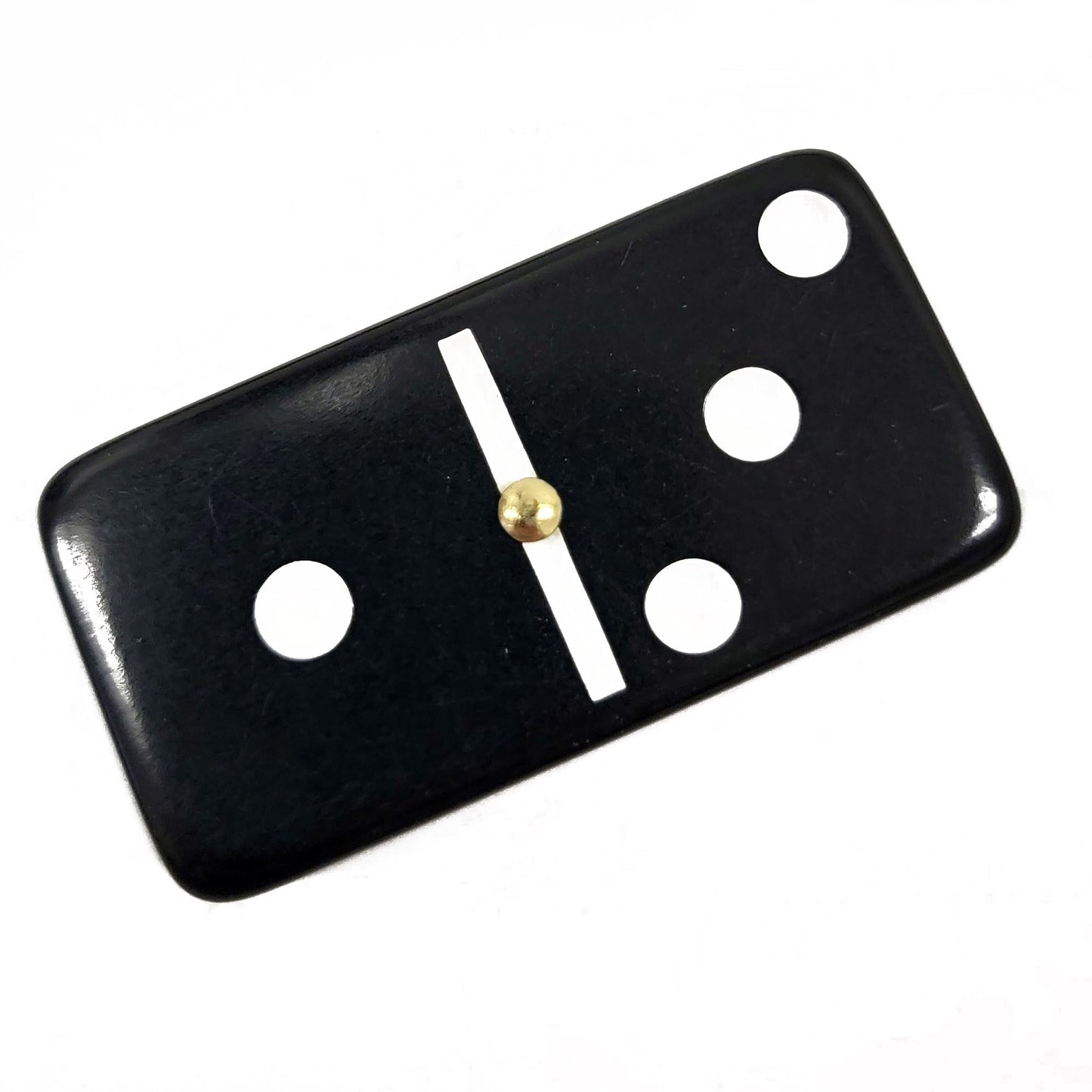 Marion Domino Double 6 Custom Engraved and Hand Painted Black Jumbo Tournament Size with Spinners in Elegant Black Velvet Case.