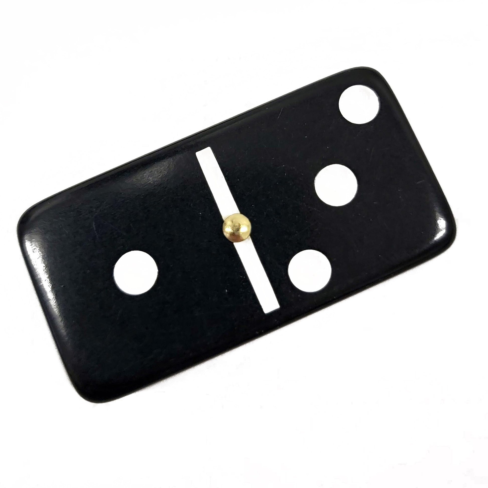 Marion Domino Double 6 Custom Engraved and Hand Painted Black Jumbo Tournament Size with Spinners in Elegant Black Velvet Case.