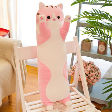 OPHRBU Long Plush cat Pillow, Soft and Cosy, Suitable for Birthday, Party, 1 Piece (27.5Inch, Pink)
