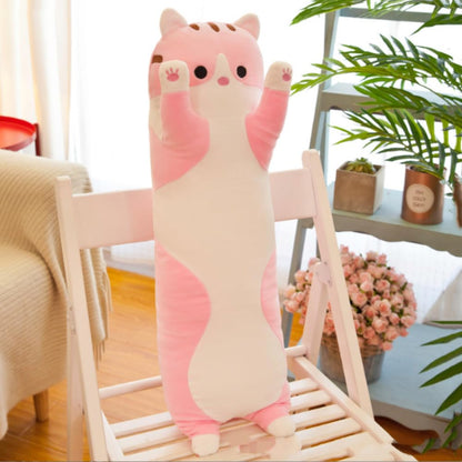 OPHRBU Long Plush cat Pillow, Soft and Cosy, Suitable for Birthday, Party, 1 Piece (27.5Inch, Pink)