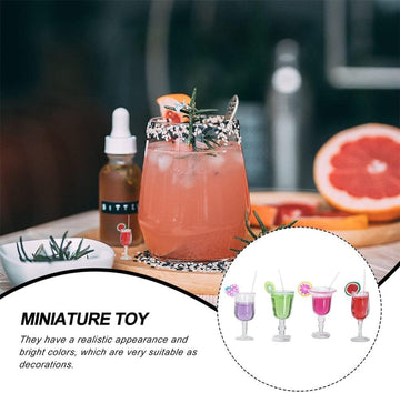 4Pcs Miniature Dollhouse Beverage Set, 1:12 Scale Mini Miniature BottlesResin Wine and Juice Bottles with Cocktail Cups, Mini Food Mini House Drink
