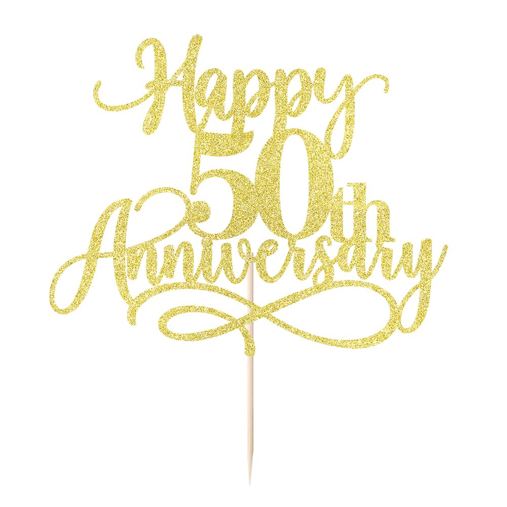 Dxsdgetue Gold Glitter Happy 50th Anniversary Cake Toppers - Wedding Anniversary Party, Company Anniversary Party, 50th Birthday Selected Decorations