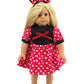 American Fashion World Little Mouse Costume for 18 Inch Dolls - Red, White & Black Polka Dot Dress with Mouse Ear Headband