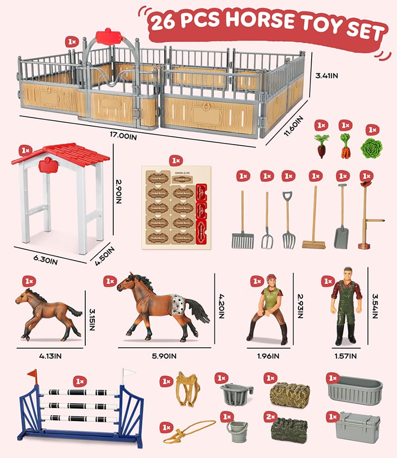 KIDBEST Horse Stable Playset, Horse Toys Set for Girls and Boys with Rider, Farm Animal Figurines Barn Toys, Pretend Play for Kids 3-5 6 7 8-10