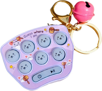 Jowxsx Purple Mini Game Keychain, LED Electronic Mini Hamster Memory Game Keychain with Bells, “Guess-Where I Am Fidget for Kids Adult Handheld Games