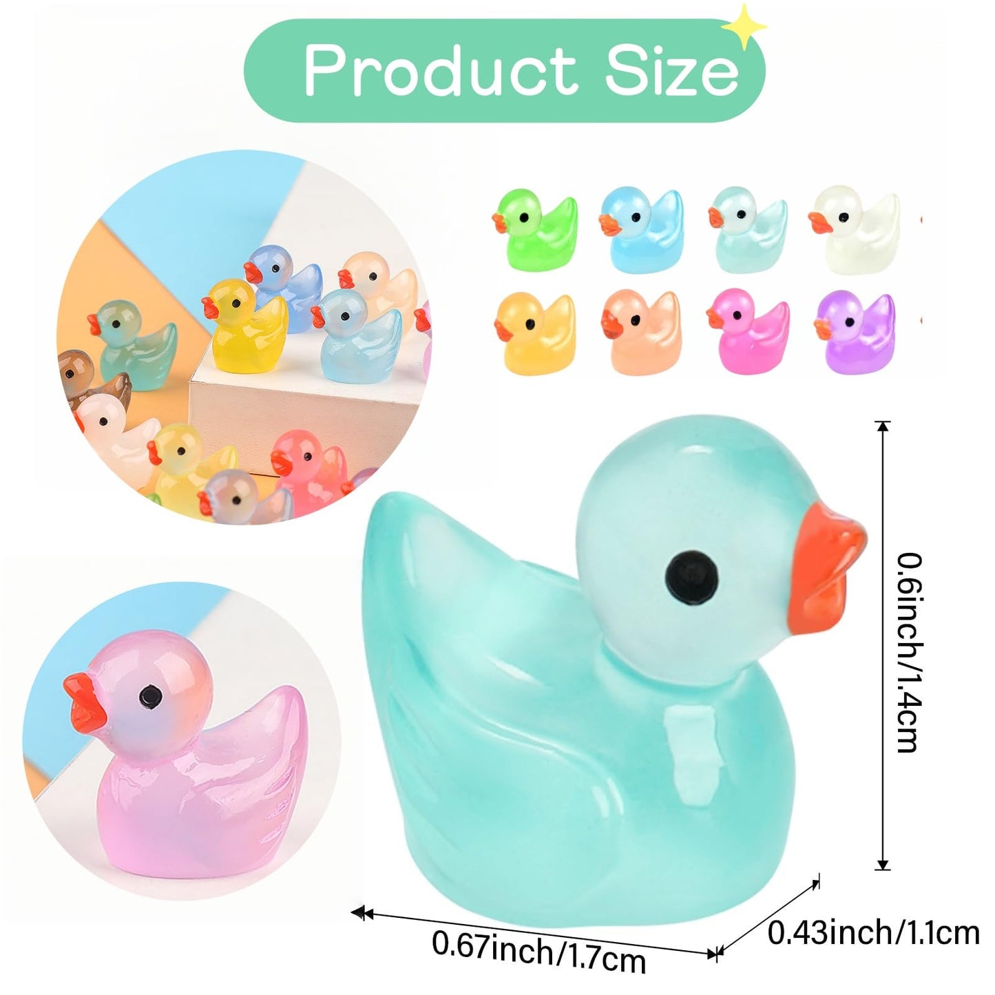 YUSHINDI 150 Pcs Mini Resin Ducks Figurines, Glow-in-the-Dark Miniatures for Fairy Gardens, Terrariums, Micro Landscapes & DIY Decorative Crafts