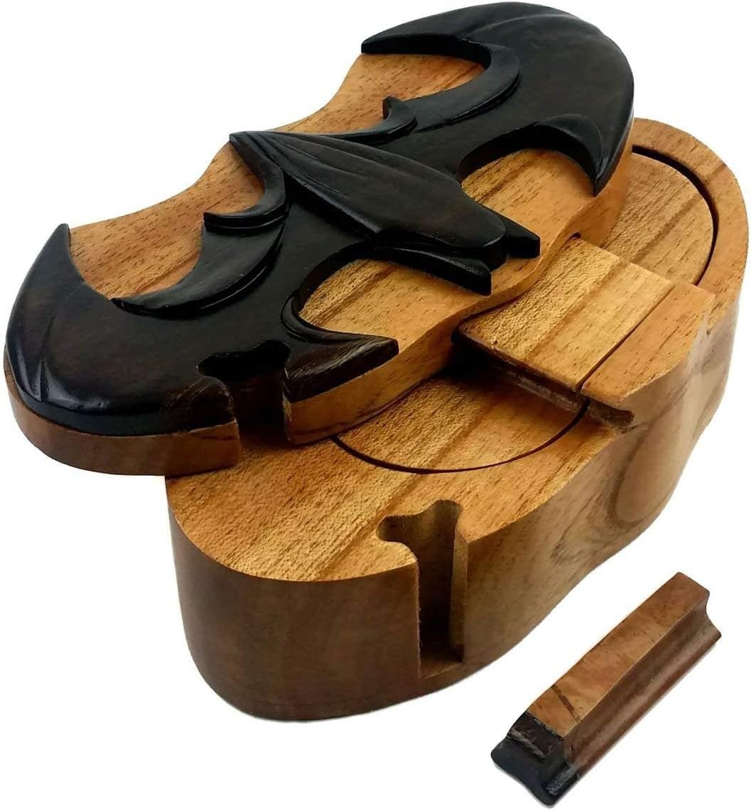 Batman Superhero, Handcrafted Wooden Puzzle Box, All-Natural Intarsia Wood Art, Unique Secret Storage