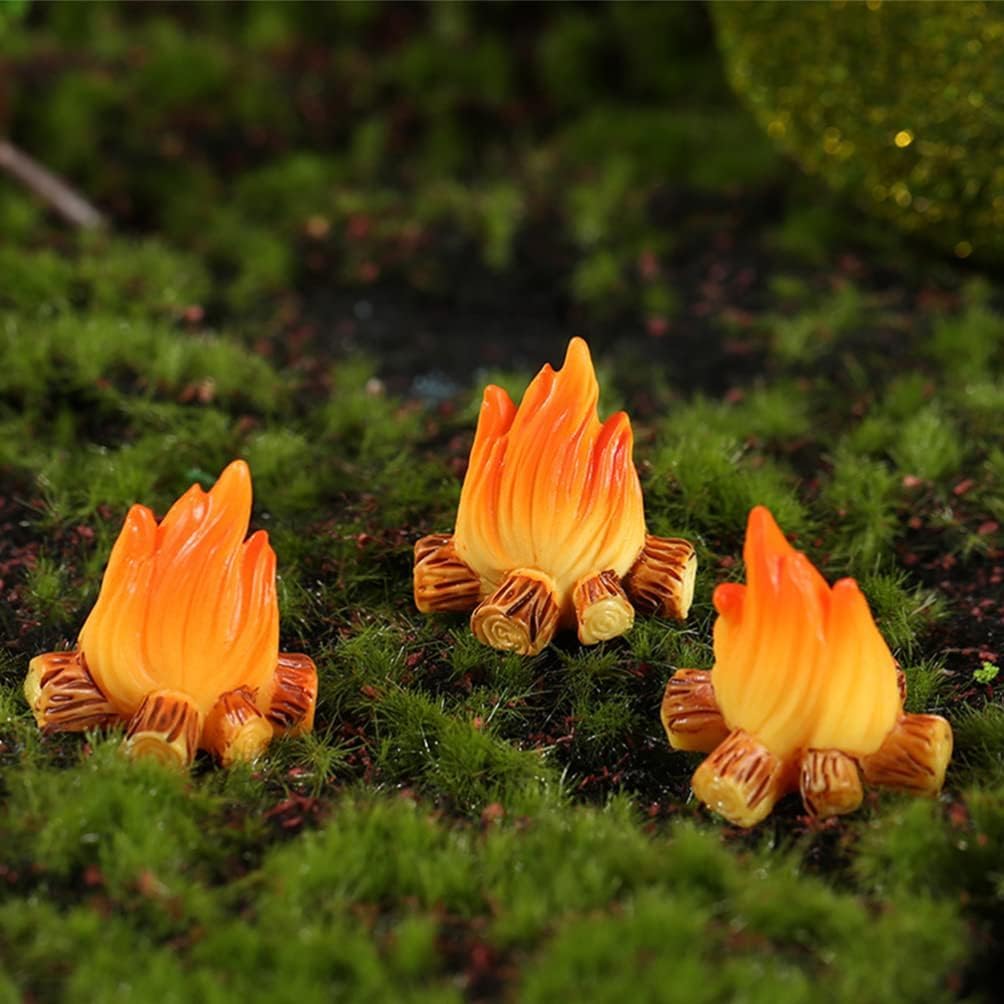 3-Pack Miniature Campfire Models - Resin Fake Fire for Dollhouse Ornaments, Halloween Decorations, and Micro Landscapes - Handcrafted Mini Fire Beads