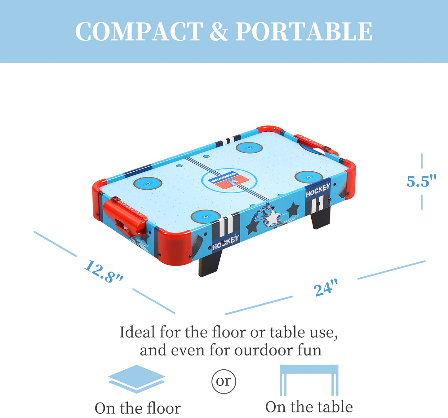 TALLO Table Top Air Hockey Table 24 inch, Battery-Operated Mini Air Hockey Table with 2 Pucks and Pushers, Light Weight, Portable Travel-Size, Games